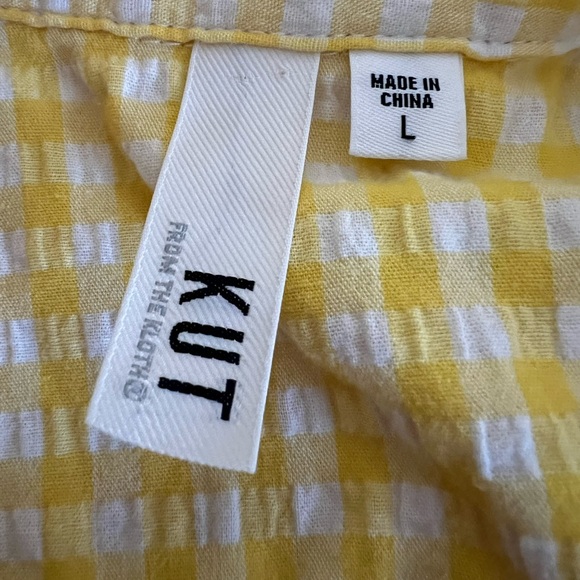 KUT From The Kloth Large Yellow White Gingham Print Long Sleeve Button Shirt - Picture 5 of 7